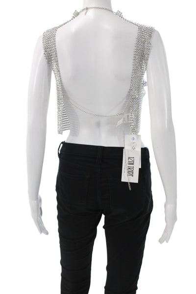 12th Tribe Womens Cropped Tank Top Gray Rhinestone Aluminium Crew Neck Size S