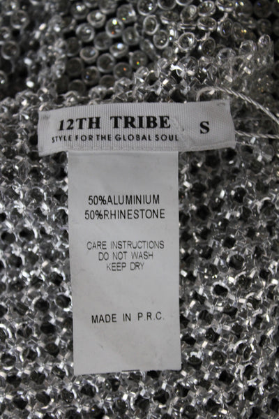 12th Tribe Womens Cropped Tank Top Gray Rhinestone Aluminium Crew Neck Size S