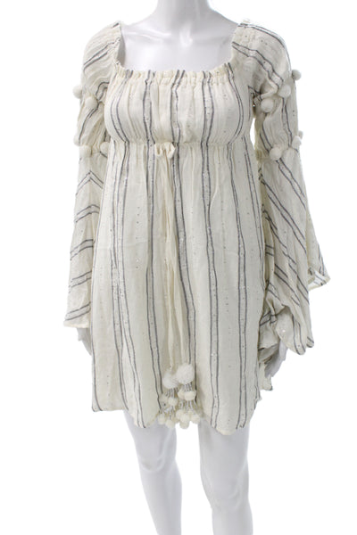 Sundress Women Kaftan Dress White Striped Long Sleeve Size XS