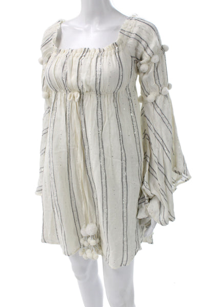 Sundress Women Kaftan Dress White Striped Long Sleeve Size XS