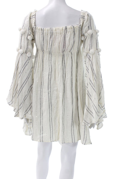 Sundress Women Kaftan Dress White Striped Long Sleeve Size XS