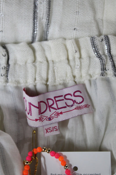 Sundress Women Kaftan Dress White Striped Long Sleeve Size XS
