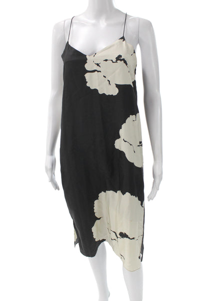 Tibi Womens Black Silk Slip Dress V Neck Knee Length Size 0