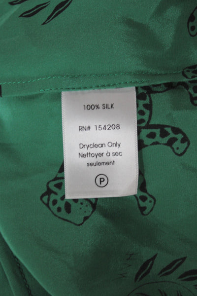 HVN Womens Silk Maxi Shirt Dress Animal Print Short Sleeve Green Size 0