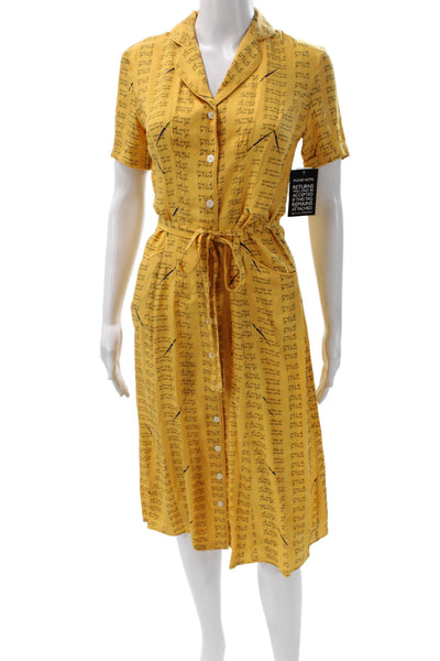 HVN Womens Shirt Dress Yellow Silk Collared Short Sleeve Size 0