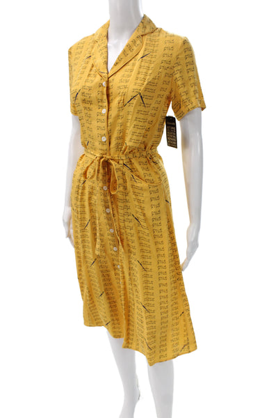 HVN Womens Shirt Dress Yellow Silk Collared Short Sleeve Size 0