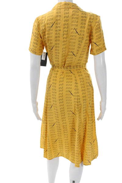 HVN Womens Shirt Dress Yellow Silk Collared Short Sleeve Size 0