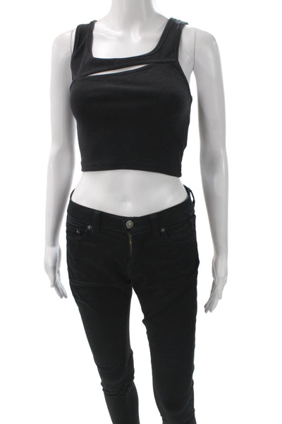 Kith Womens Cropped Tank Square Neck Sleeveless Black Size XS