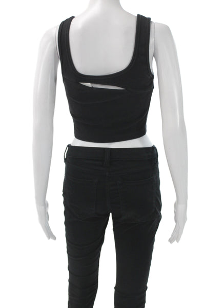 Kith Womens Cropped Tank Square Neck Sleeveless Black Size XS