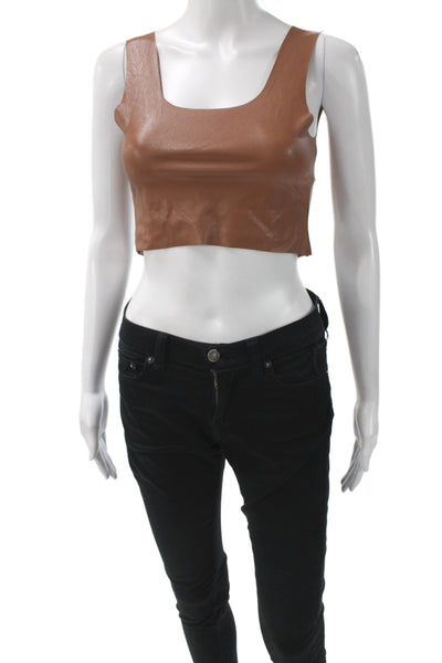 Commando Womens Cropped Leather Tank Brown Square Neck Sleeveless Size S