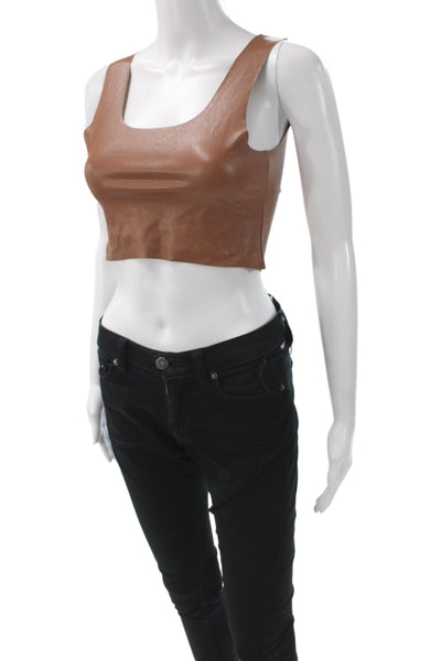 Commando Womens Cropped Leather Tank Brown Square Neck Sleeveless Size S