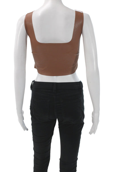 Commando Womens Cropped Leather Tank Brown Square Neck Sleeveless Size S