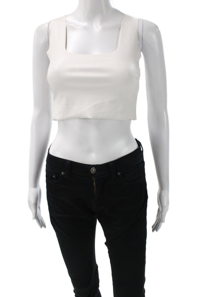 Commando Womens Cropped Square Neck Tank White Sleeveless Cotton Size S