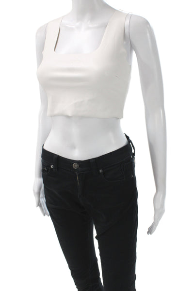 Commando Womens Cropped Square Neck Tank White Sleeveless Cotton Size S
