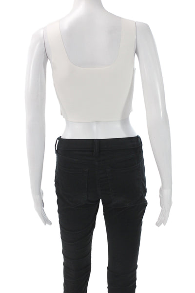 Commando Womens Cropped Square Neck Tank White Sleeveless Cotton Size S