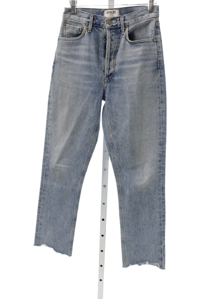 Agolde Women Cropped Straight High Rise Blue Cotton Jeans Size 25