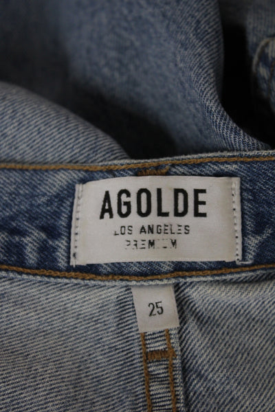Agolde Women Cropped Straight High Rise Blue Cotton Jeans Size 25