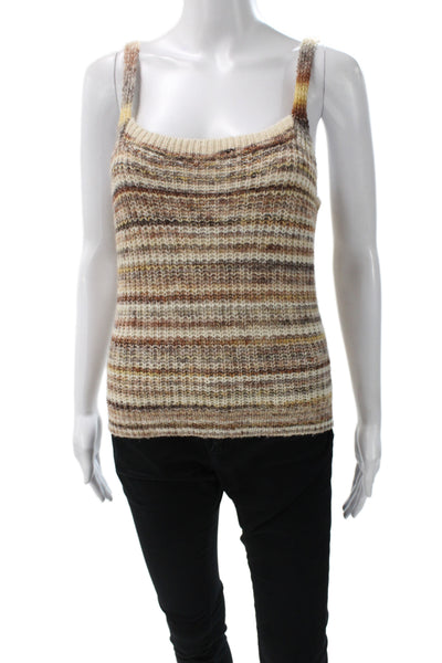 Heartloom Women Cardigan Beige V-Neck Button 3/4 Sleeve Striped Wool Size S