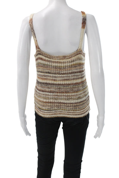 Heartloom Women Cardigan Beige V-Neck Button 3/4 Sleeve Striped Wool Size S
