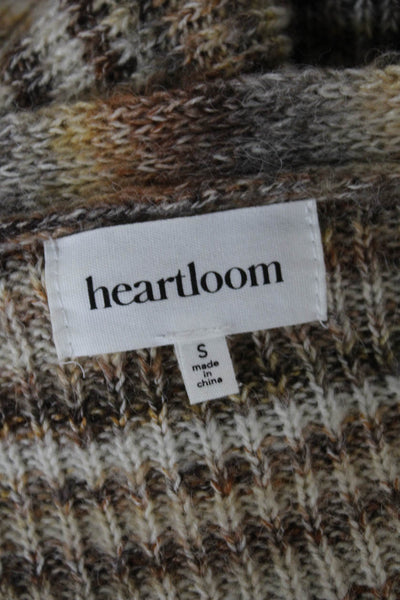 Heartloom Women Cardigan Beige V-Neck Button 3/4 Sleeve Striped Wool Size S