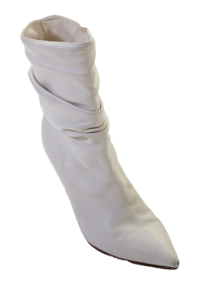 Gianvito Rossi Womens Leather Scrunched Mid-Calf Boots Cream Size 37.5 7.5