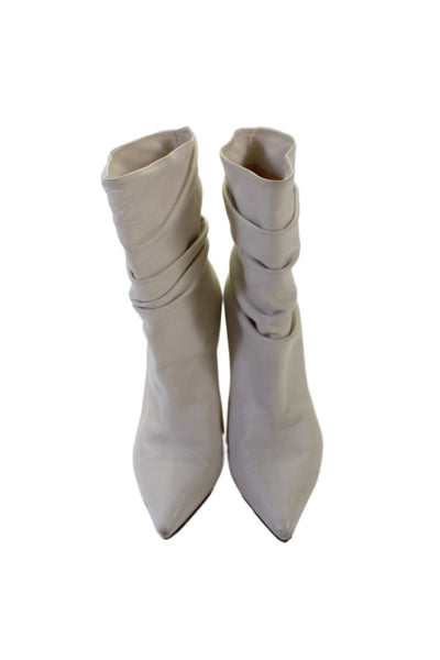 Gianvito Rossi Womens Leather Scrunched Mid-Calf Boots Cream Size 37.5 7.5