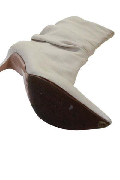 Gianvito Rossi Womens Leather Scrunched Mid-Calf Boots Cream Size 37.5 7.5