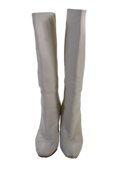 Gianvito Rossi Womens Leather Pointed Toe Boots White Size 37.5 7.5