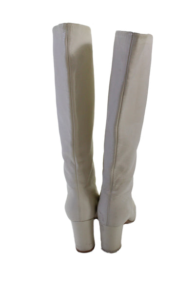 Gianvito Rossi Womens Leather Pointed Toe Boots White Size 37.5 7.5
