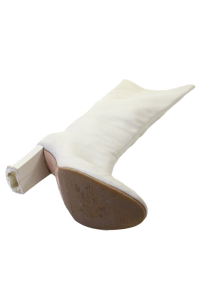 Gianvito Rossi Womens Leather Pointed Toe Boots White Size 37.5 7.5