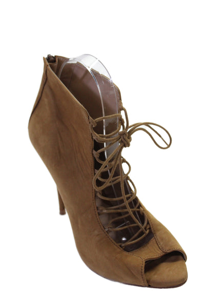 Zara Collection By Basic Womens Suede Lace Up Open Toe Heels Brown Size 39 9