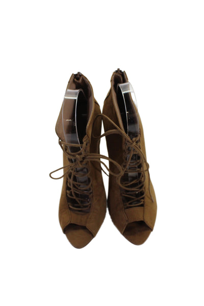 Zara Collection By Basic Womens Suede Lace Up Open Toe Heels Brown Size 39 9