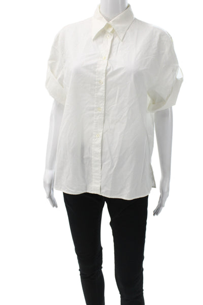 Emporio Armani Womens Button-Up Cotton Collared Short Sleeve White Size 10