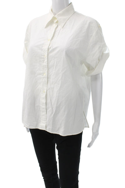 Emporio Armani Womens Button-Up Cotton Collared Short Sleeve White Size 10