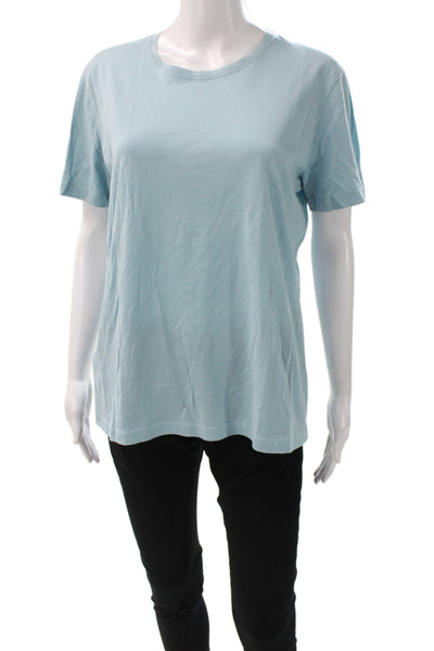 Les Copains Women Basic Light Blue Tee Cotton Crew Neck Short Sleeve Size 46