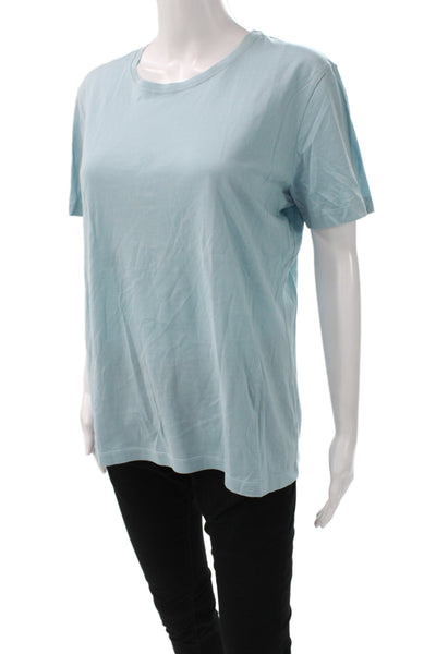 Les Copains Women Basic Light Blue Tee Cotton Crew Neck Short Sleeve Size 46