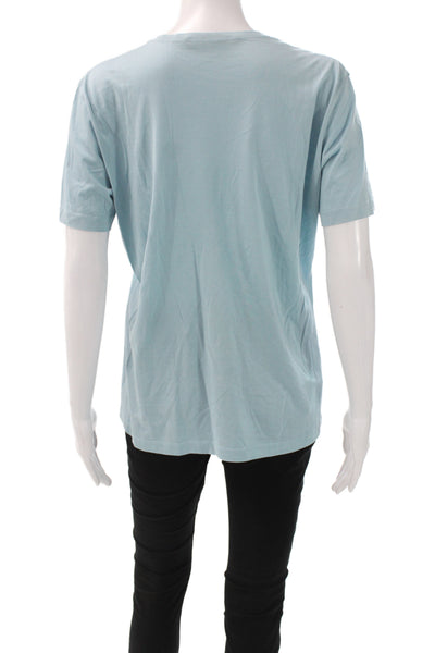 Les Copains Women Basic Light Blue Tee Cotton Crew Neck Short Sleeve Size 46
