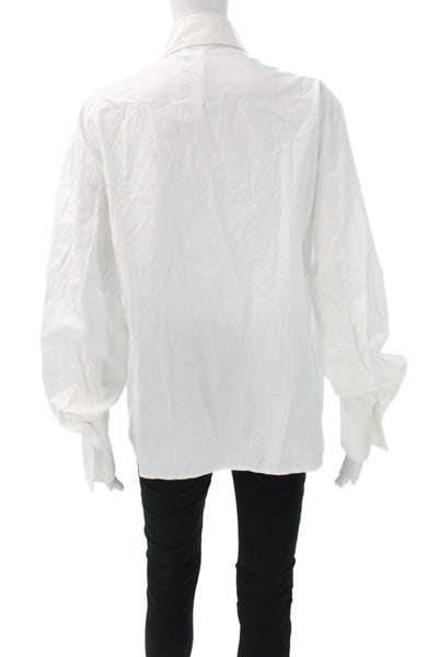 Louis Feraud Women White Cotton Collared Button-Up Blouse Long Sleeve Size 10