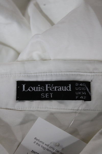 Louis Feraud Women White Cotton Collared Button-Up Blouse Long Sleeve Size 10