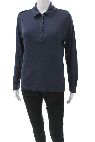 Faconnable Womens Dark Blue Cotton Basic Polo Long Sleeve Collared Size M