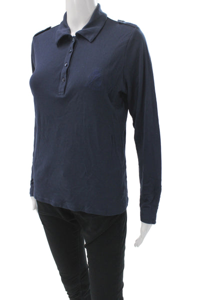 Faconnable Womens Dark Blue Cotton Basic Polo Long Sleeve Collared Size M