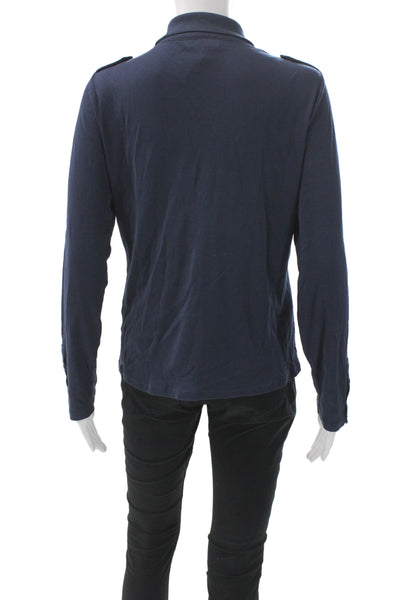 Faconnable Womens Dark Blue Cotton Basic Polo Long Sleeve Collared Size M
