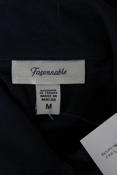 Faconnable Womens Dark Blue Cotton Basic Polo Long Sleeve Collared Size M