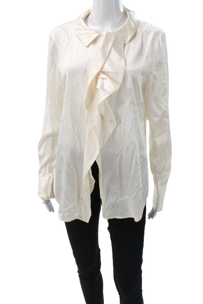 Boss Hugo Boss Women Beige Cotton Collared Button Long Sleeve Blouse Size S