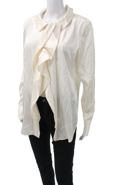 Boss Hugo Boss Women Beige Cotton Collared Button Long Sleeve Blouse Size S