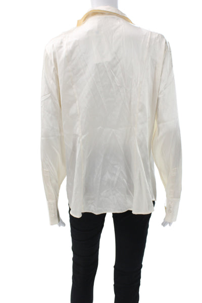 Boss Hugo Boss Women Beige Cotton Collared Button Long Sleeve Blouse Size S