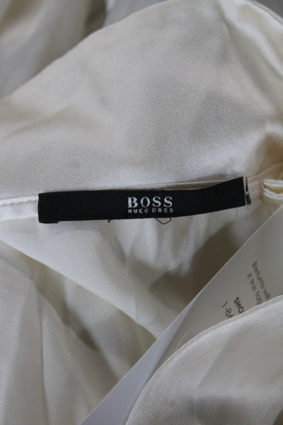 Boss Hugo Boss Women Beige Cotton Collared Button Long Sleeve Blouse Size S