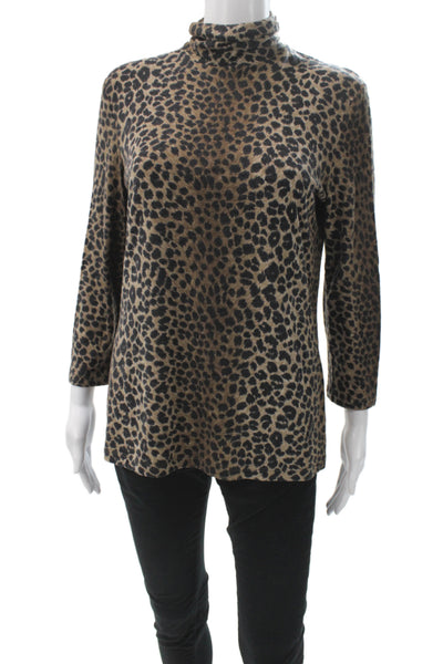 Max Mara Women Animal Print Tunic Mock Neck Long Sleeve Beige Size L