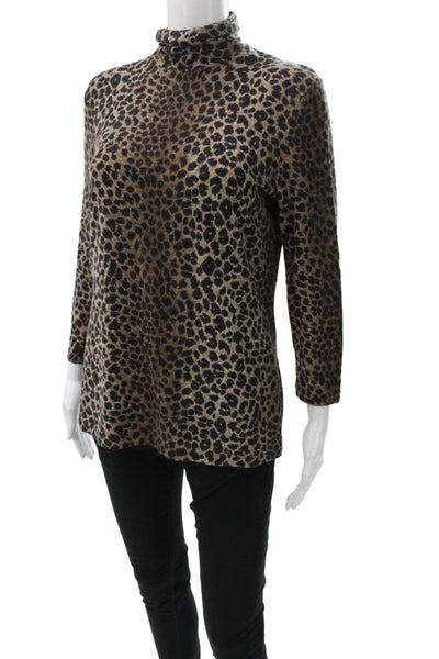 Max Mara Women Animal Print Tunic Mock Neck Long Sleeve Beige Size L
