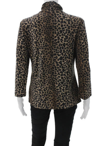 Max Mara Women Animal Print Tunic Mock Neck Long Sleeve Beige Size L
